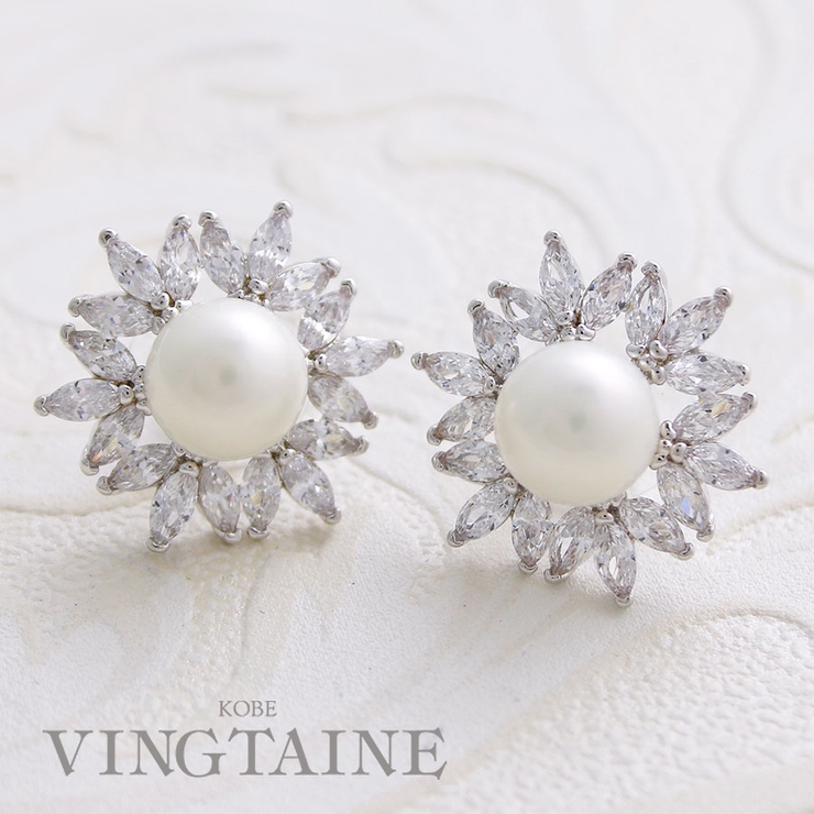 クラシカルパールビジューピアス イヤリング ネジバネ式 | VINGTAINE | 詳細画像1 