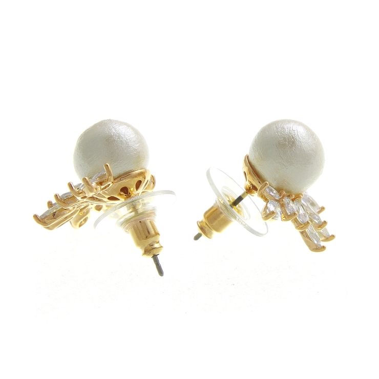 クラシカルコットンパールハーフビジューピアス イヤリング ネジバネ式 | VINGTAINE | 詳細画像2 