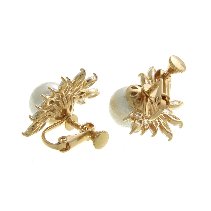 クラシカルコットンパールハーフビジューピアス イヤリング ネジバネ式 | VINGTAINE | 詳細画像3 