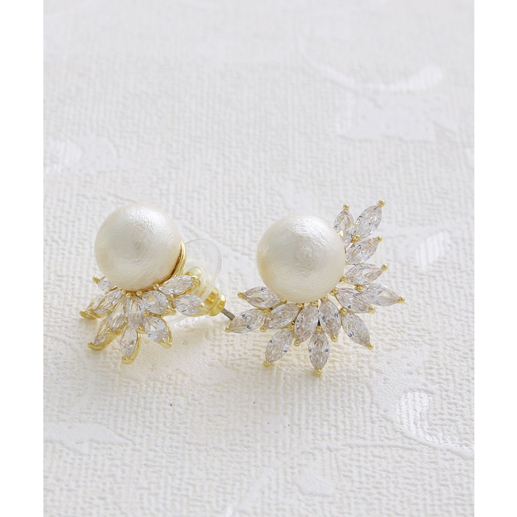 クラシカルコットンパールハーフビジューピアス イヤリング ネジバネ式 | VINGTAINE | 詳細画像6 