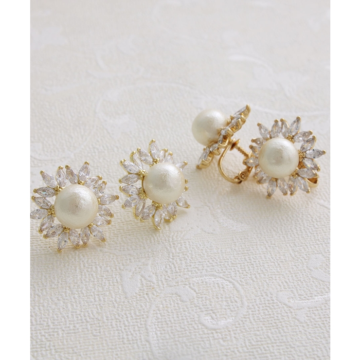 クラシカルコットンパールビジューピアス イヤリング ネジバネ式 | VINGTAINE | 詳細画像7 