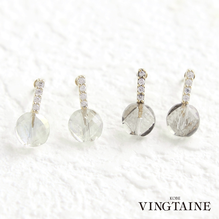クリアストーン×バー ミニ ピアス | VINGTAINE | 詳細画像1 