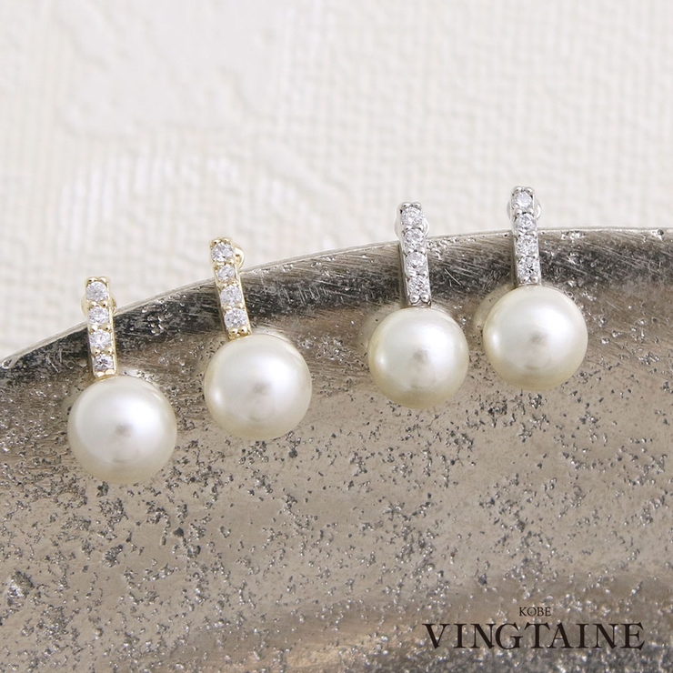 パール×バーミニピアス シンプル キュービックジルコニア | VINGTAINE | 詳細画像1 