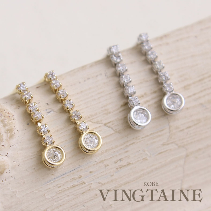 ミニラウンドストーンシンプルピアス キュービックジルコニア 揺れ | VINGTAINE | 詳細画像1 