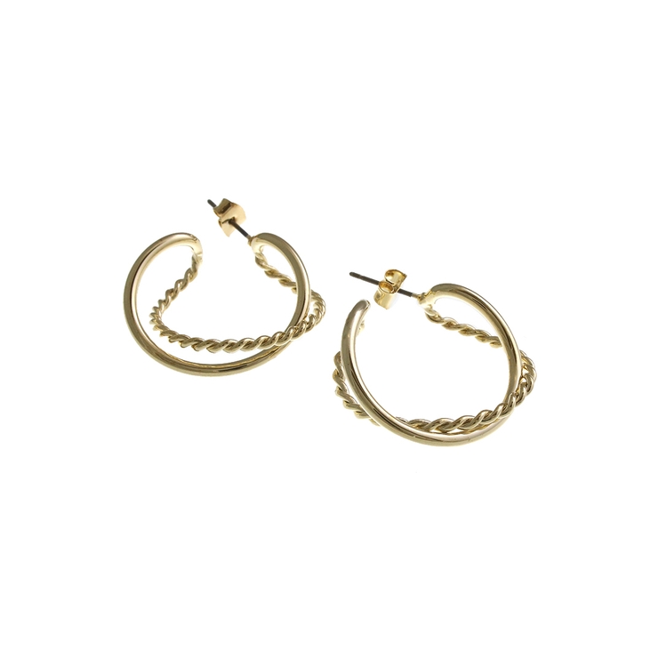 ツイストクロスフープピアス シンプル 大人っぽい[品番：VTNA0003582