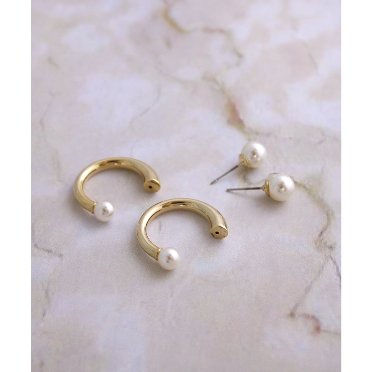 パール×ハーフフープキャッチピアス 変形ピアス 個性的 | VINGTAINE | 詳細画像8