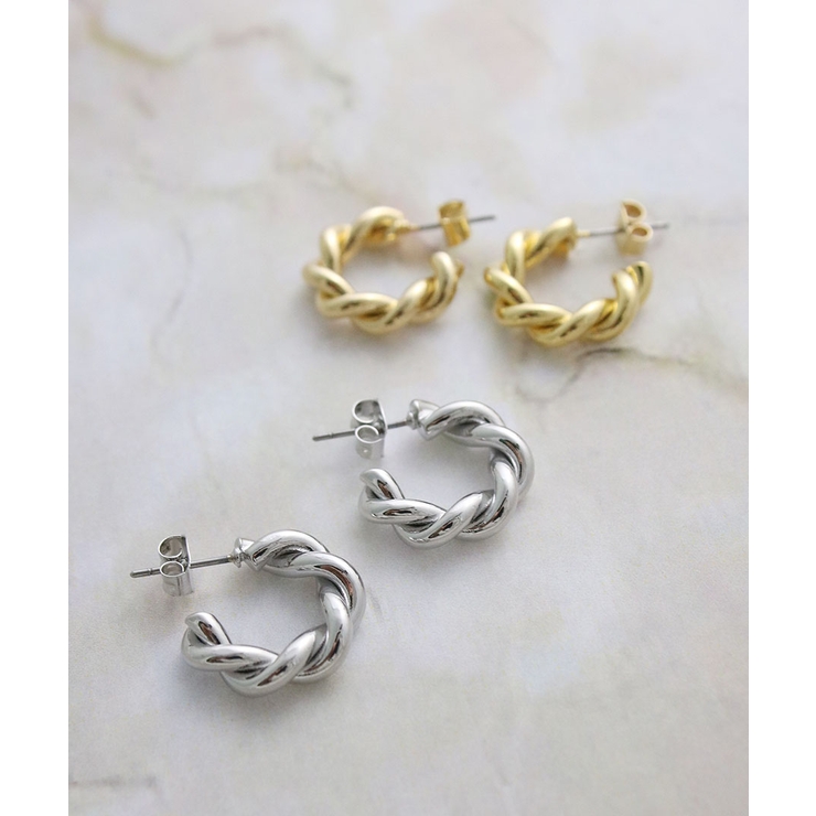ツイストハーフフープピアス リングピアス 編み込み | VINGTAINE | 詳細画像9 