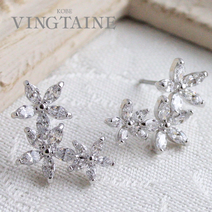 トリプルフラワーピアス/キュービックジルコニア/お花 P2-54 | VINGTAINE | 詳細画像1 