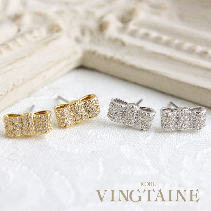 パヴェミニリボンピアス キュービックジルコニアP38 4[アクセサリー | VINGTAINE | 詳細画像1 