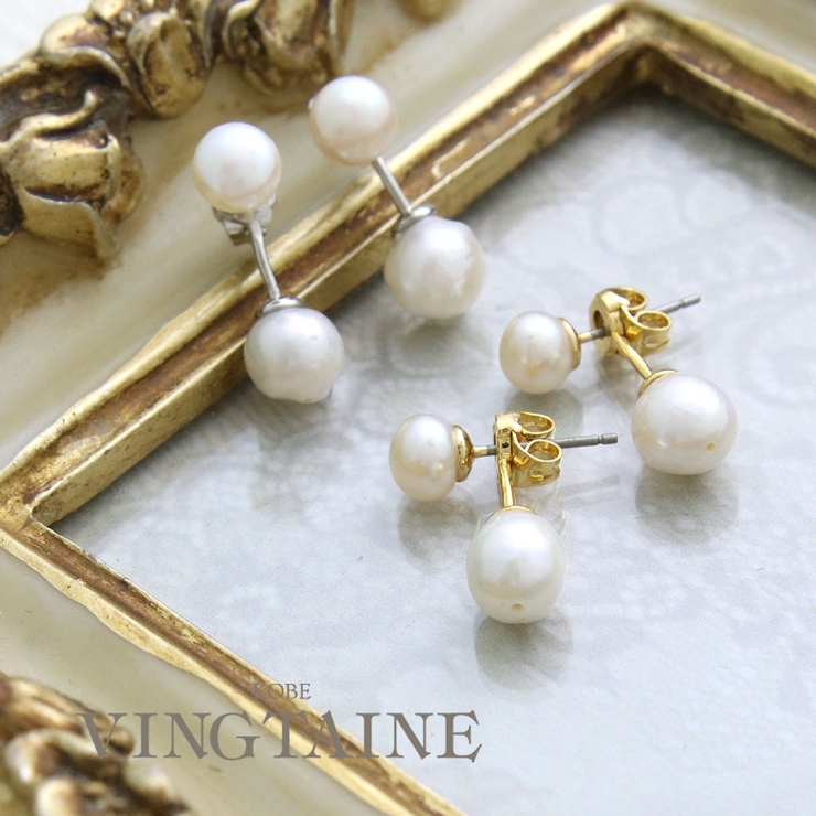 淡水パール ロングチェーン ピアス(片耳用) k18 2way 淡水パール