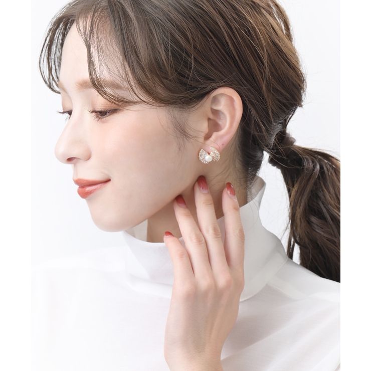 パール×ビジューリボンピアス キュービックジルコニア 可愛い | VINGTAINE | 詳細画像7 