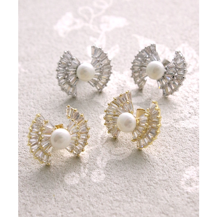 パール×ビジューリボンピアス キュービックジルコニア 可愛い | VINGTAINE | 詳細画像10 