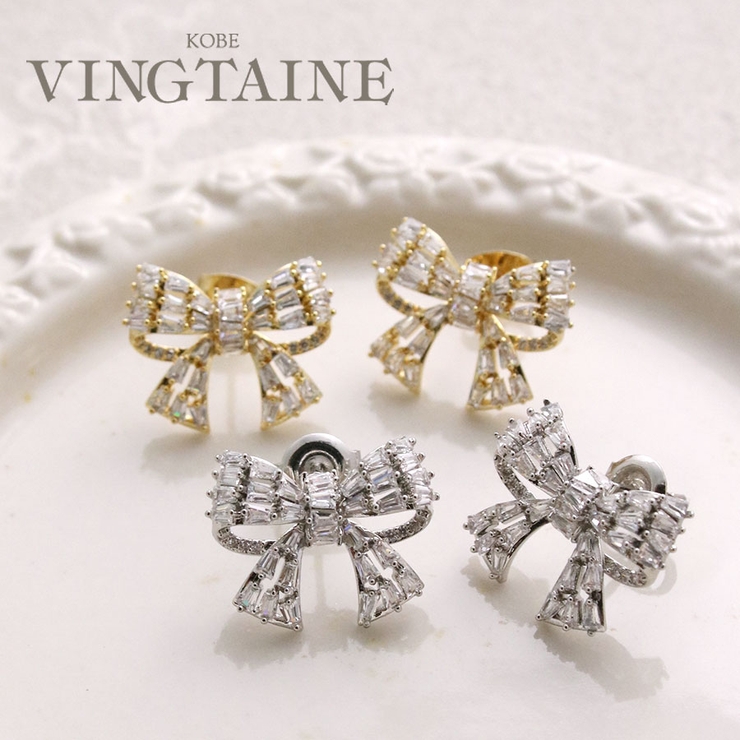 ビジューリボンピアス キュービックジルコニア 可愛い | VINGTAINE | 詳細画像1 