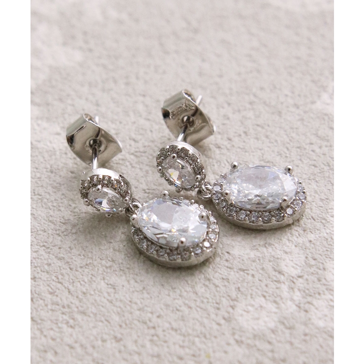 オーバル型ダブルストーンビジューピアス キュービックジルコニア 可愛い | VINGTAINE | 詳細画像12 