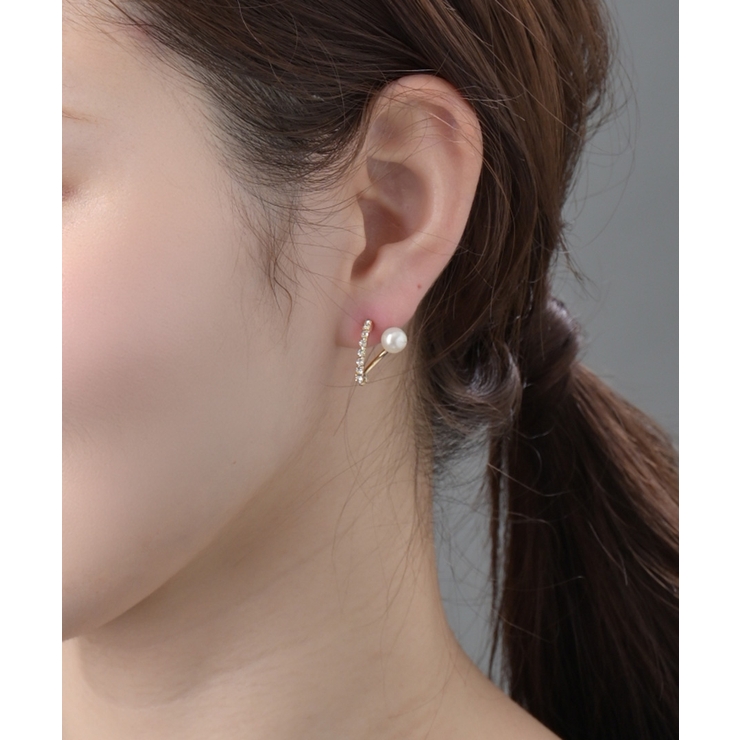 パール×ラインストーン ハーフフープピアス イヤリング | VINGTAINE | 詳細画像2 
