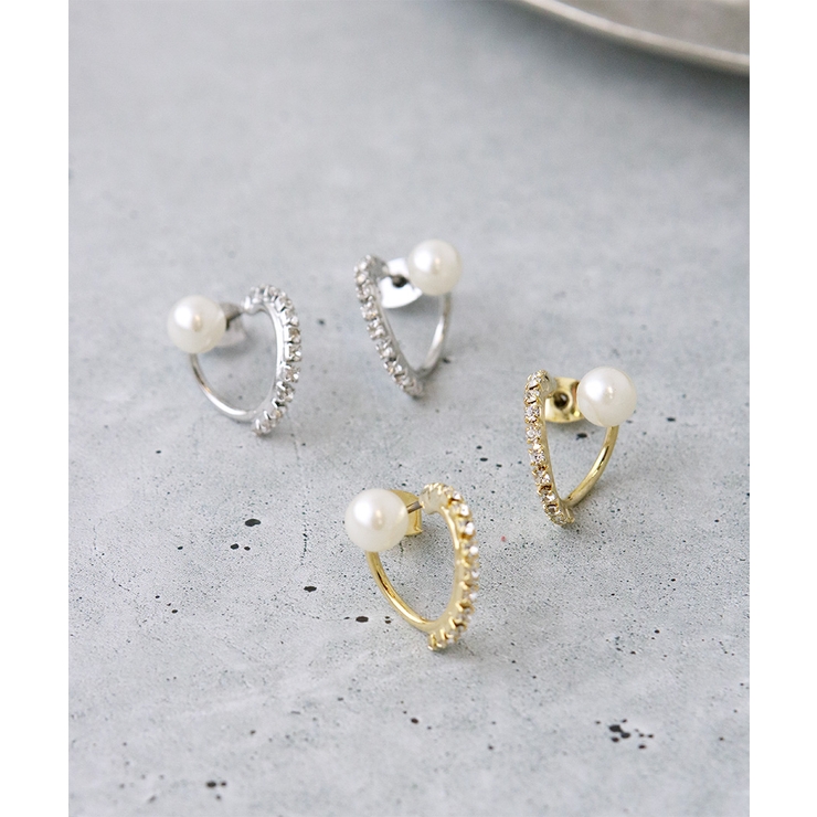 パール×ラインストーン ハーフフープピアス イヤリング | VINGTAINE | 詳細画像5 