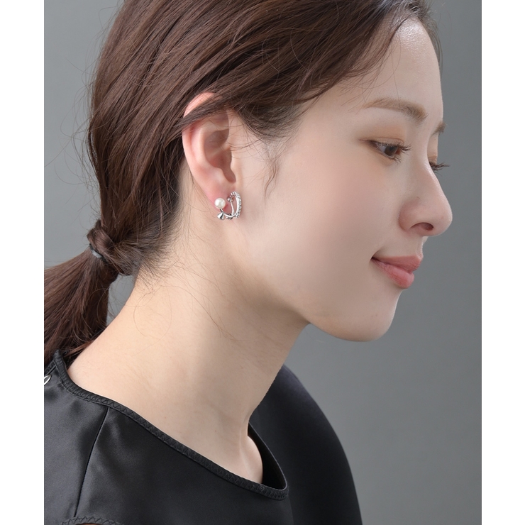 パール×ラインストーン ハーフフープピアス イヤリング | VINGTAINE | 詳細画像7 