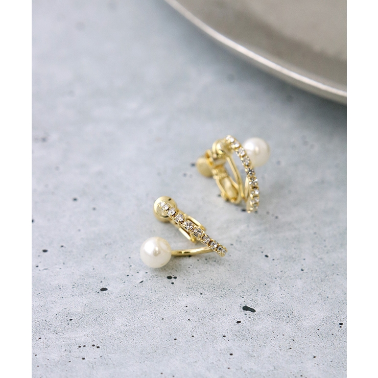 パール×ラインストーン ハーフフープピアス イヤリング | VINGTAINE | 詳細画像8 