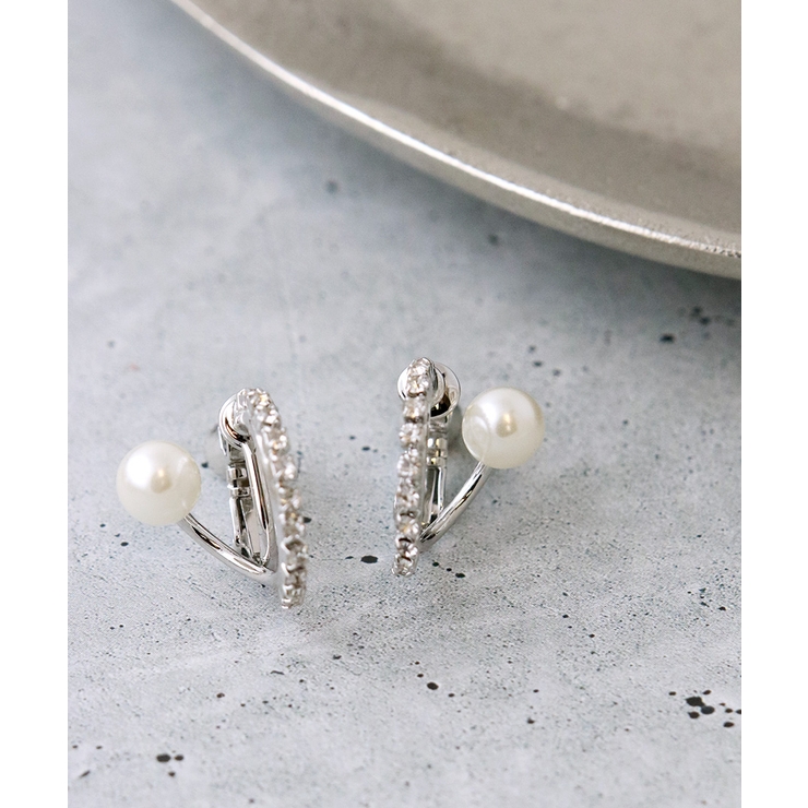 パール×ラインストーン ハーフフープピアス イヤリング | VINGTAINE | 詳細画像9 