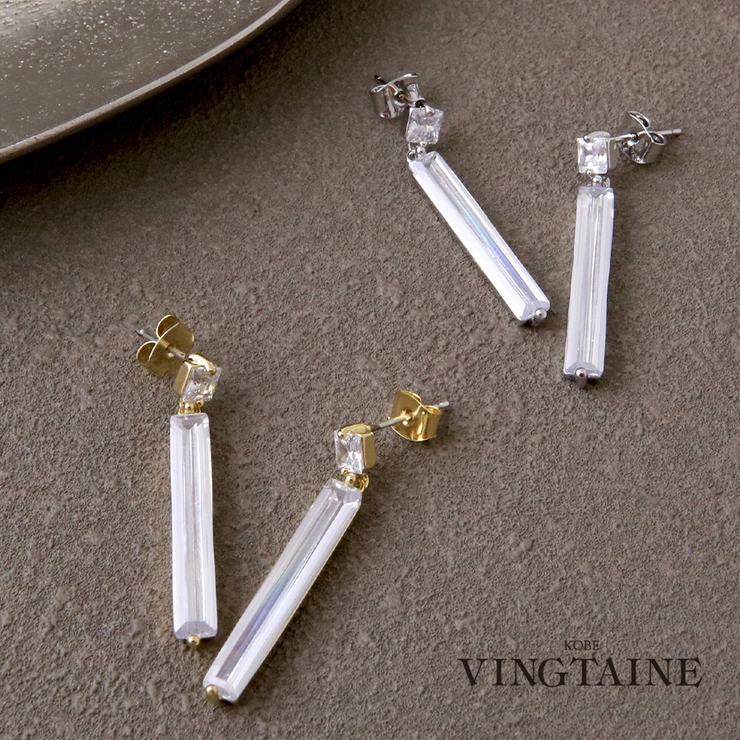 キュービックジルコニア バーピアス 縦長 | VINGTAINE | 詳細画像1 