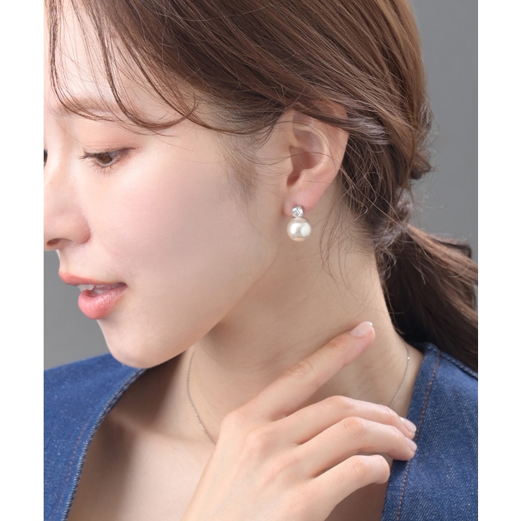 パール×一粒ビジューピアス イヤリング 大粒パール | VINGTAINE | 詳細画像4 