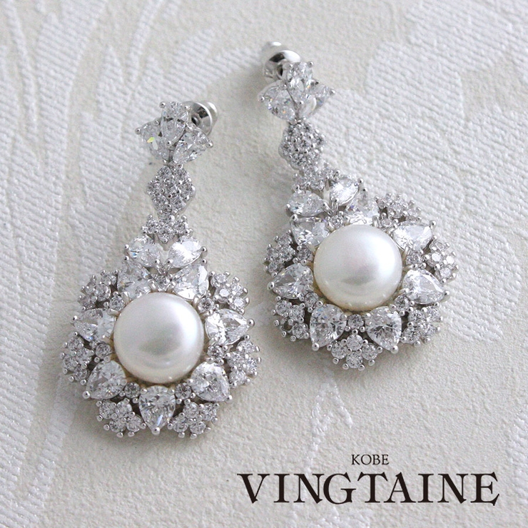淡水パール×キュービックジルコニアゴージャスピアス イヤリング ブライダル | VINGTAINE | 詳細画像1 