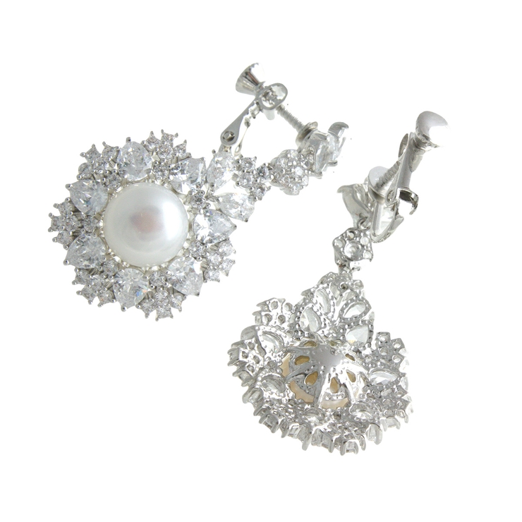 淡水パール×キュービックジルコニアゴージャスピアス イヤリング ブライダル | VINGTAINE | 詳細画像4 