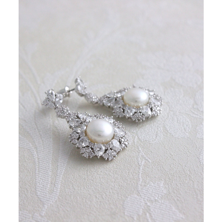 淡水パール×キュービックジルコニアゴージャスピアス イヤリング ブライダル | VINGTAINE | 詳細画像6 