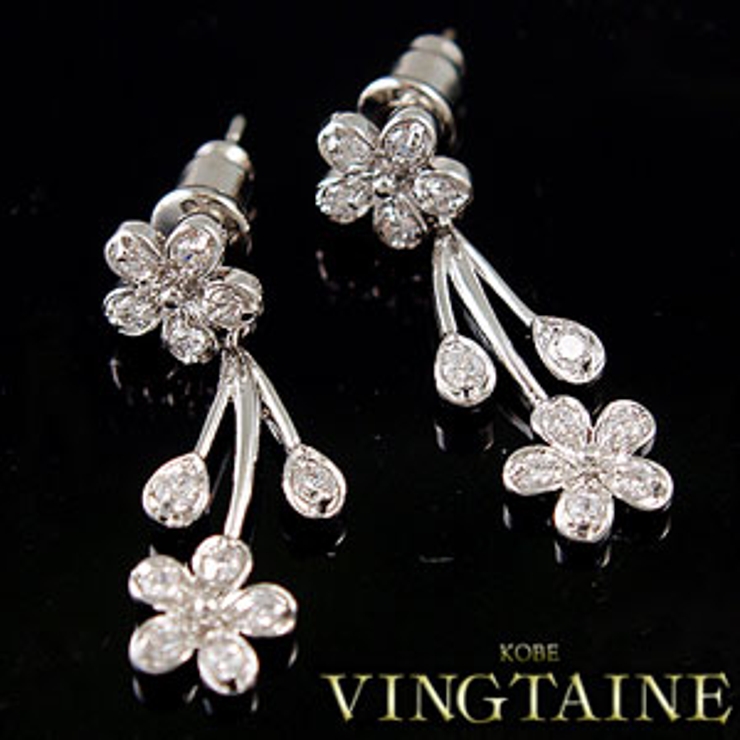 ジルコニアフラワーピアス■ブライダル・パーティーアクセサリー P2-SET2 | VINGTAINE | 詳細画像1 