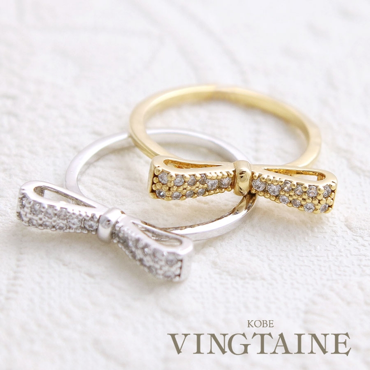パヴェリボンリング キュービックジルコニア フリーサイズ | VINGTAINE | 詳細画像1 