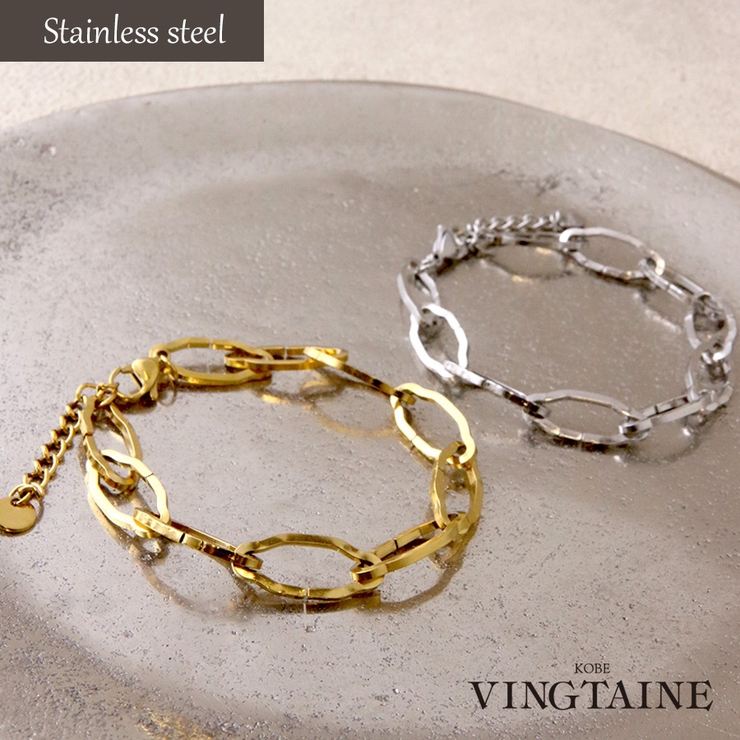 オーバルチェーンブレスレット ステンレス 槌目加工 | VINGTAINE | 詳細画像1 