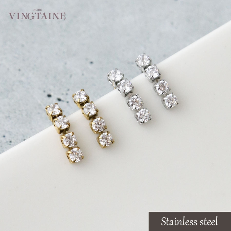ステンレス キュービックジルコニア 縦ラインピアス | VINGTAINE | 詳細画像1 