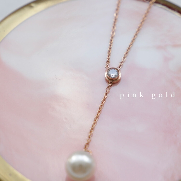 ピンクゴールド | パール風Y字ネックレス | Vita Felice