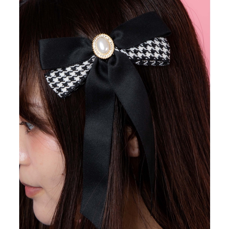千鳥柄ダブルリボンヘアピン 量産型 地雷系[品番：WG010086346