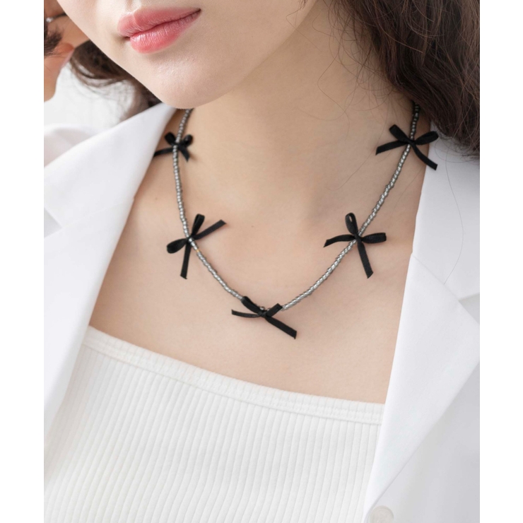 Lビーズサテンリボンネックレス[品番：WG010089882]｜WEGO