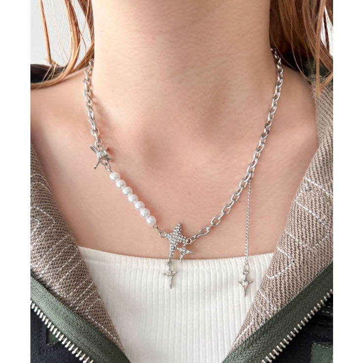 Lキラキラパールチェーンネックレス[品番：WG010093752]｜WEGO