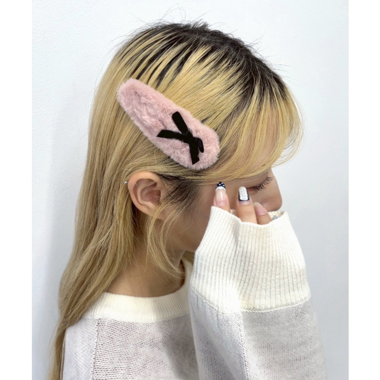 Lベロアリボン付ファーヘアピン[品番：WG010096367]｜WEGO【WOMEN