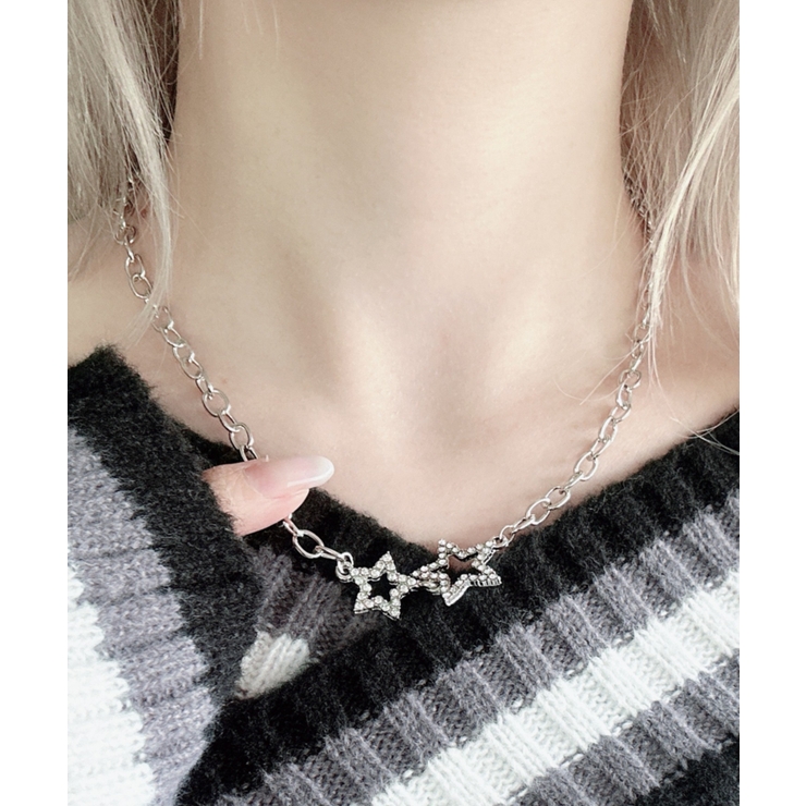 柄2 | Lラインストーンダブルモチーフネックレス | WEGO【WOMEN】