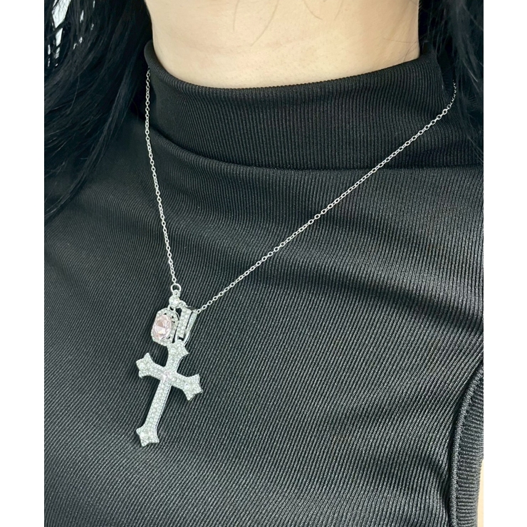 Lラインストーンクロスチャームネックレス | WEGO【WOMEN】 | 詳細画像1 