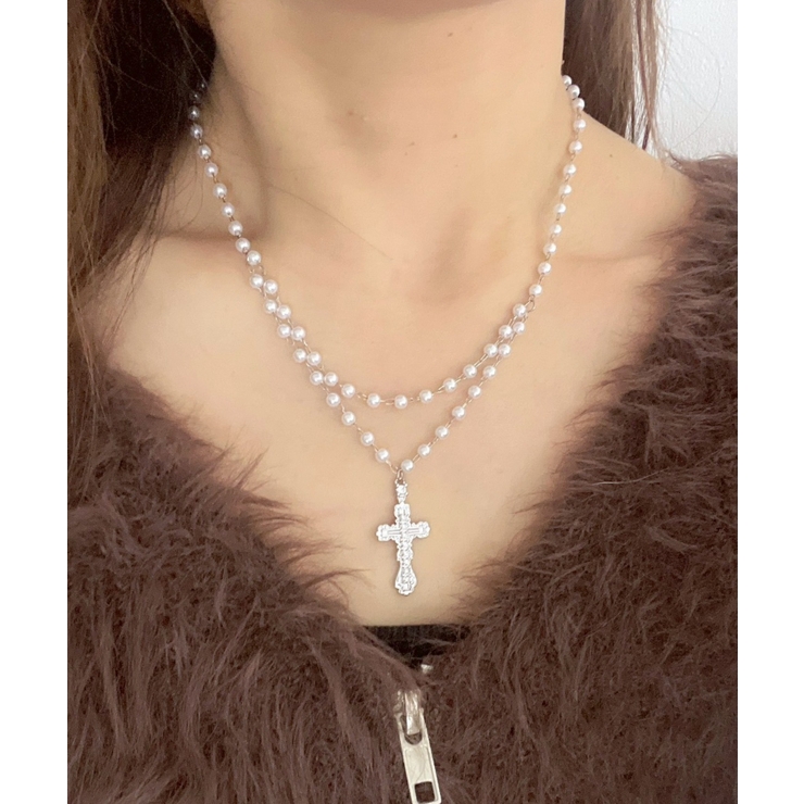 Lパールチェーンクロスネックレス | WEGO【WOMEN】 | 詳細画像1 