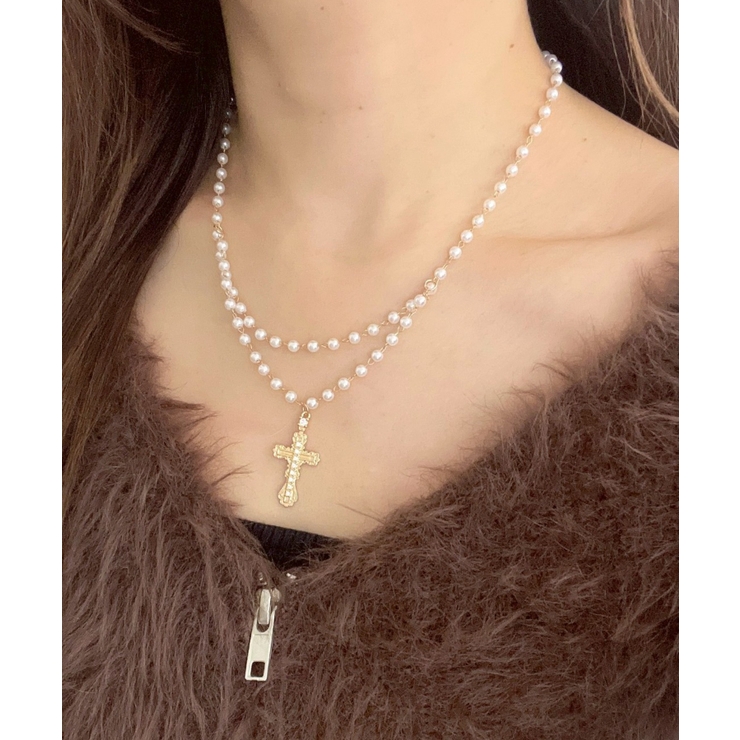 柄2 | Lパールチェーンクロスネックレス | WEGO【WOMEN】