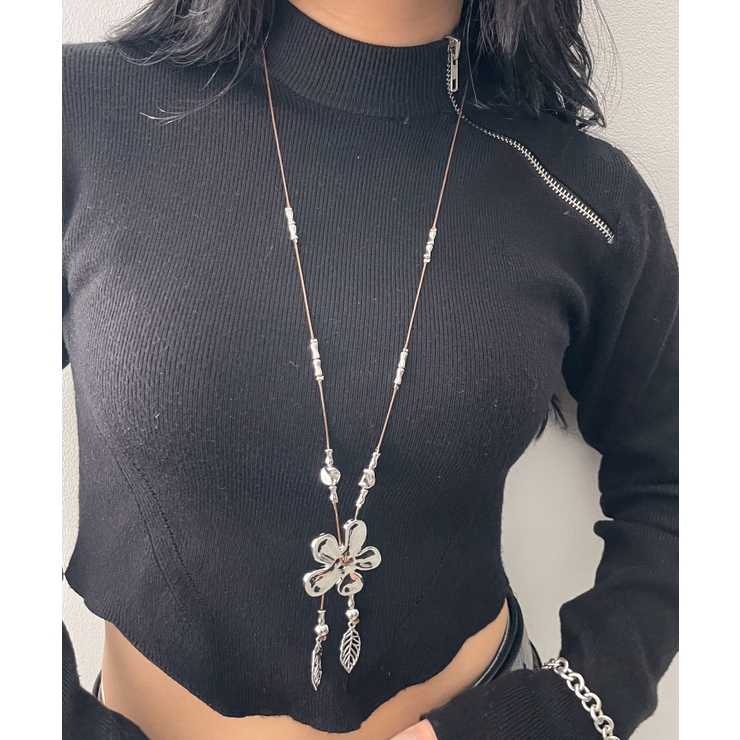 シルバー | Lフラワーモチーフコードネックレス | WEGO【WOMEN】