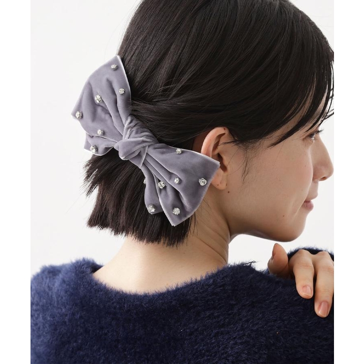 グレー(012) | 【華やか＆上品】ビジューベロアリボンバレッタ | THE SHOP TK