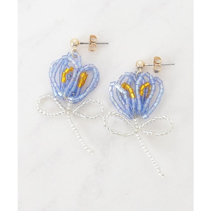 ブルー(092) | フラワービーズピアス | Couture brooch