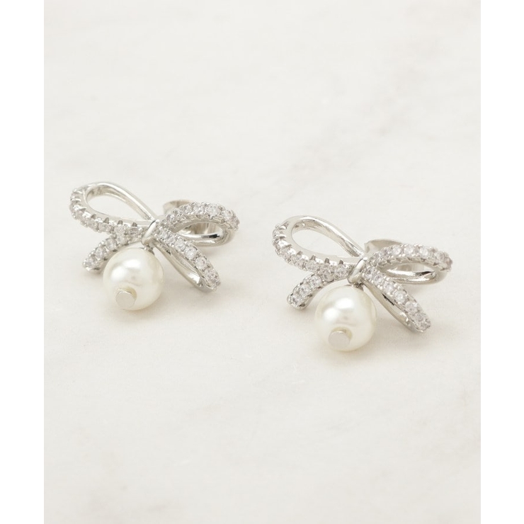 シルバー(006) | ビジューリボンパール調ピアス | Couture brooch