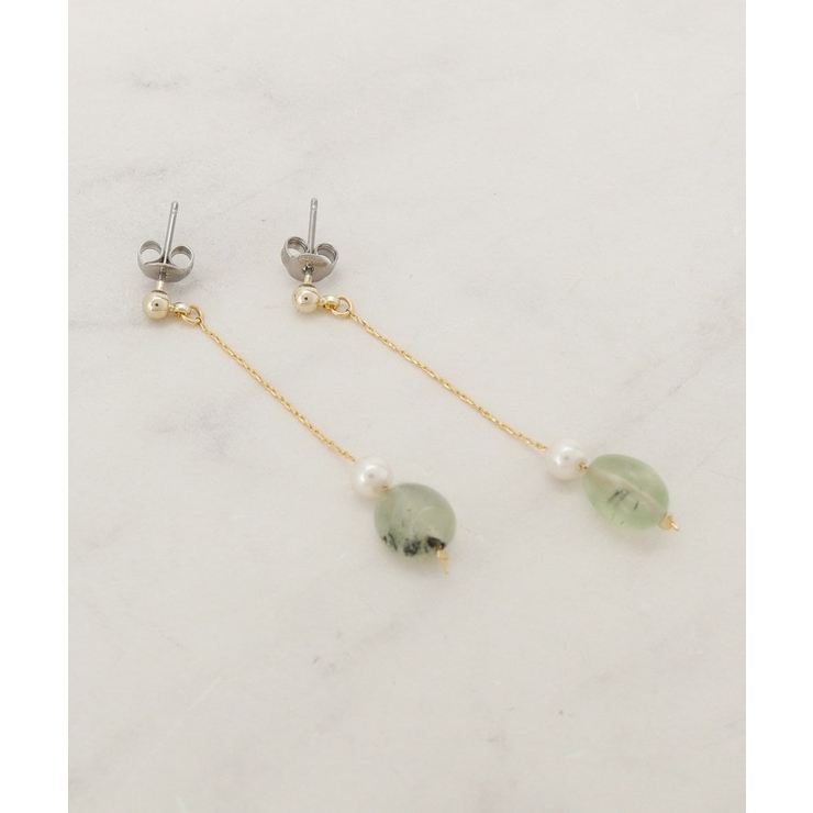 グリーン(023) | 天然石フェイクパールピアス【日本製】 | grove