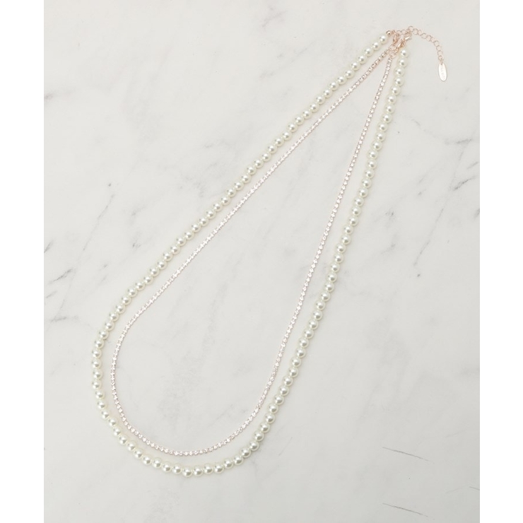 ピンクゴールド(005) | 【セレモニー】2連ダイヤレーン＆フェイクパールネックレス | SHOO・LA・RUE
