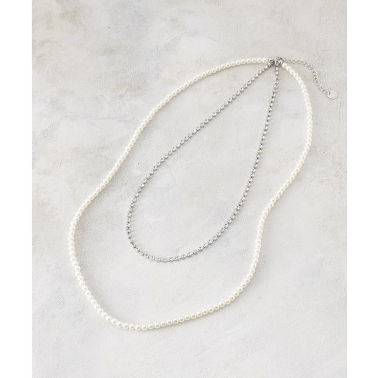 シルバー(006) | フェイクパール×ビジュー2連ネックレス | OPAQUE.CLIP