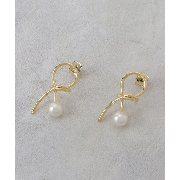 ゴールド(007) | ねじれメタルフェイクパールピアス | OPAQUE.CLIP