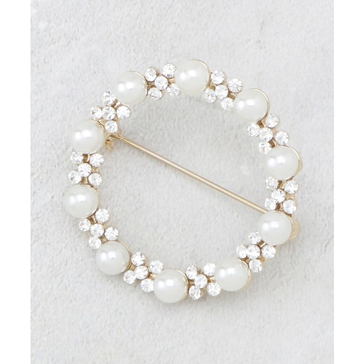 ゴールド(007) | フェイクパール／ビジューサークルブローチ | OPAQUE.CLIP